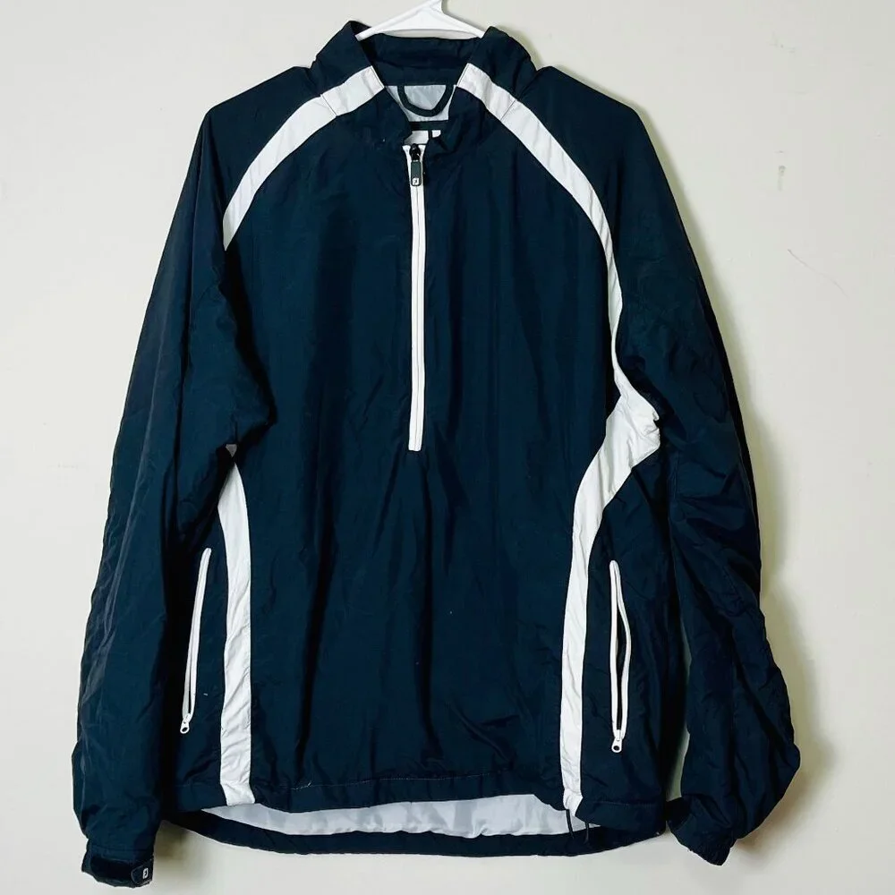 FootJoy Golf Pullover Windbreaker Men's Large Lightweight‎ Half Zip Black White